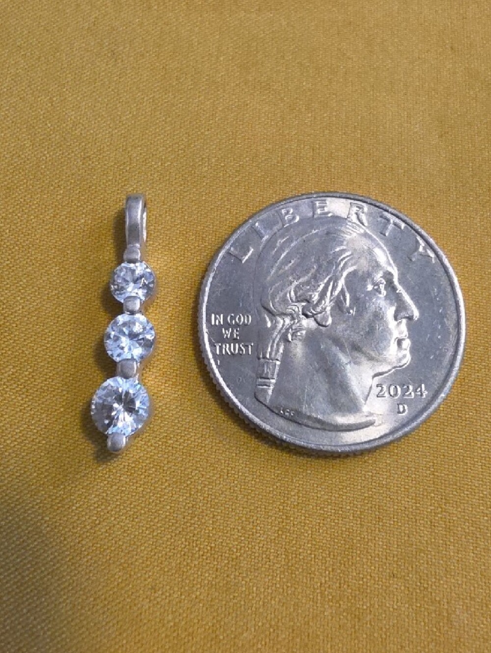 Vintage Small Three-Stone Graduated Pendant - Marked 925 With CZ Stones